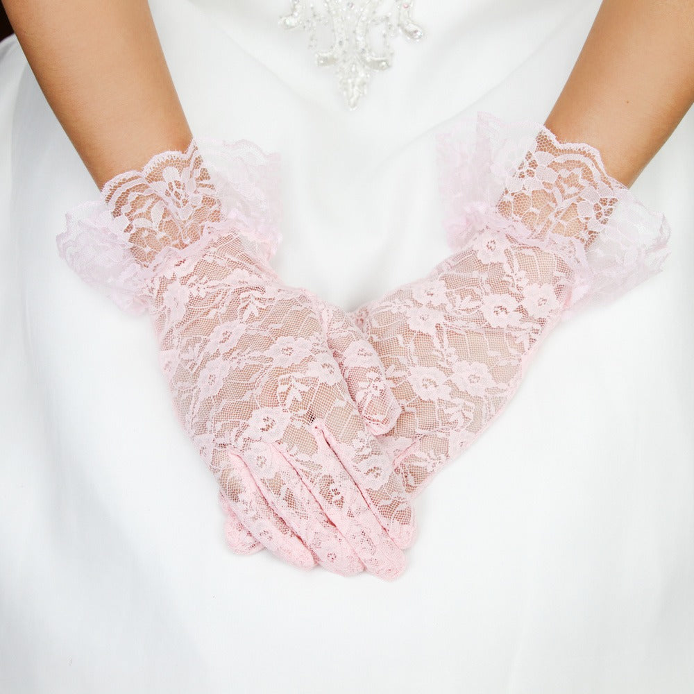 Edwardian Lace Wrist Gloves in Pink