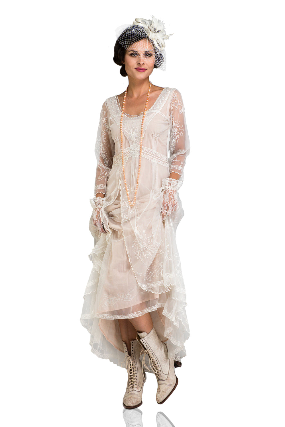 Nataya 40163 Downton Abbey Tea Party Gown in Ivory/Peach