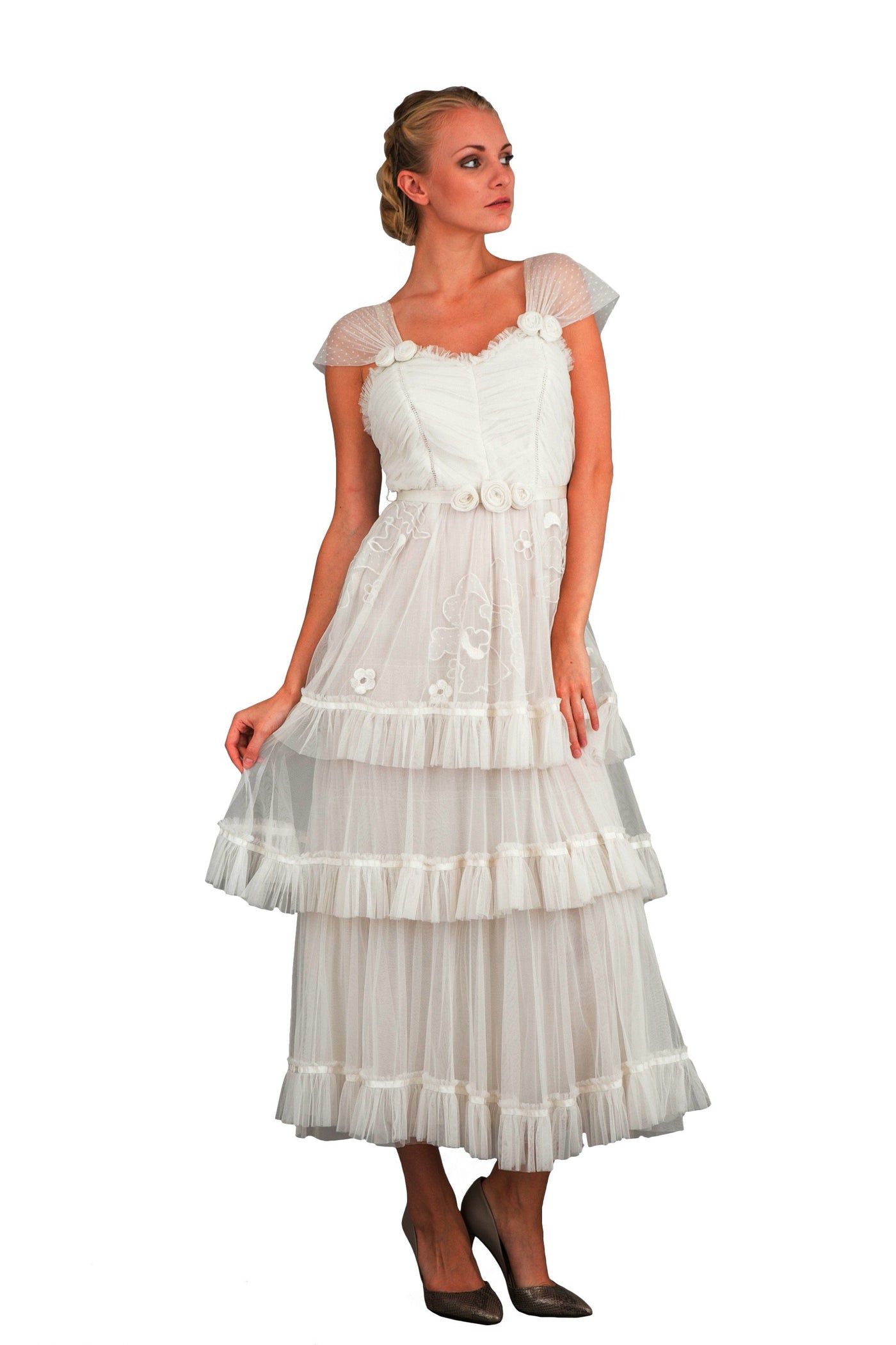 Nataya 40244 Vintage Inspired Dress in Ivory