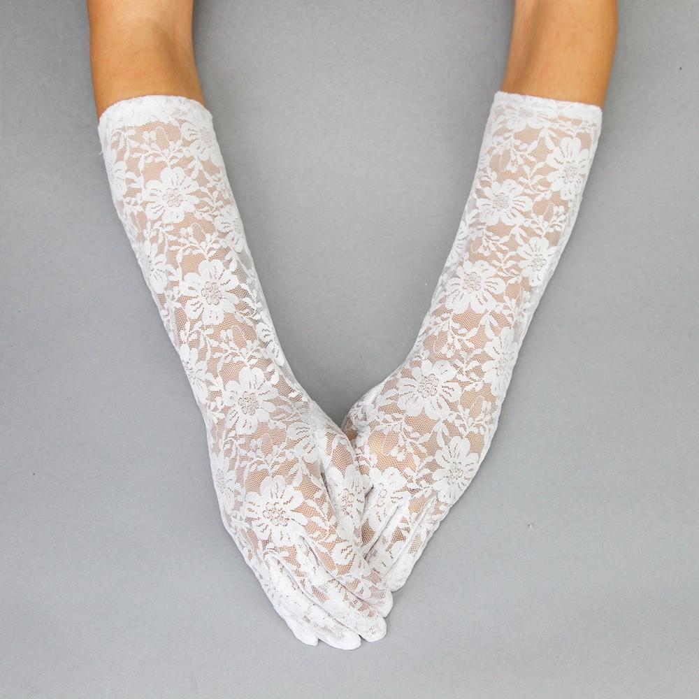1920s Lace Elbow Gloves in White
