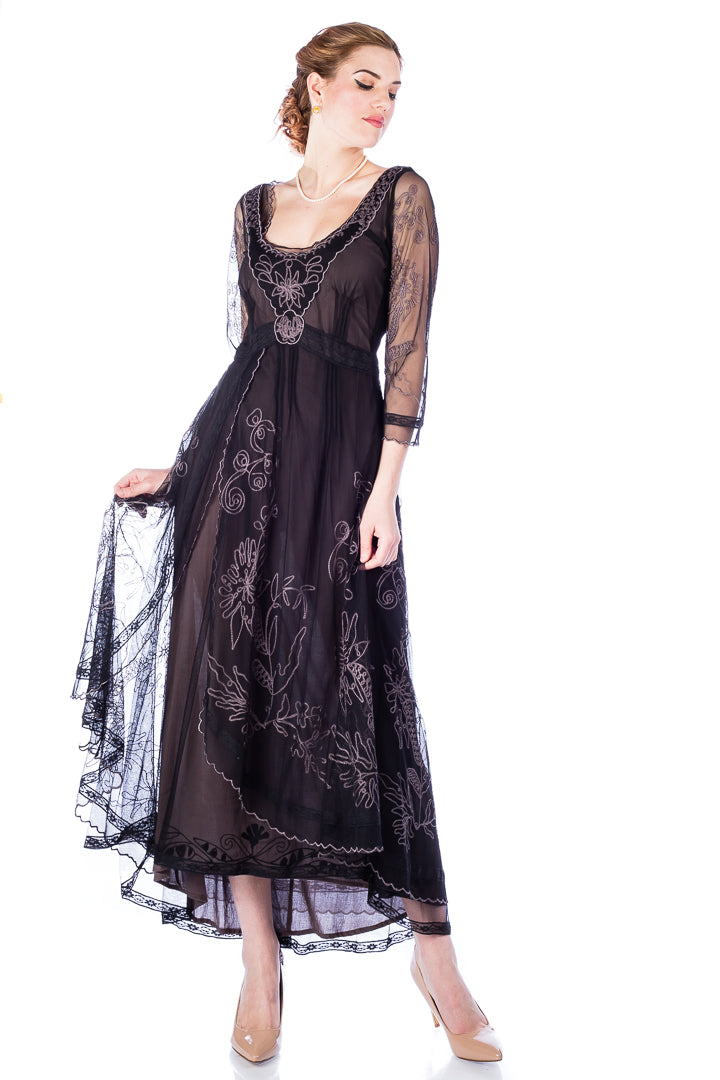 black dress for tea party Party Dress For Mother Of The Bride V-Neck Half Sleeves A-Line Sash  Tea-Length Guest Dresses For Wedding