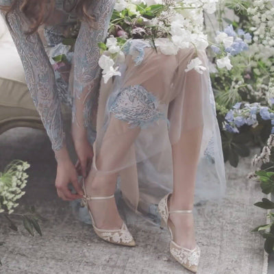 Candice Lace Wedding Heels in Nude Ivory
