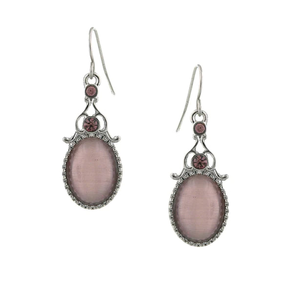 Oval Cat's Eye Crystal Accent Drop Earrings