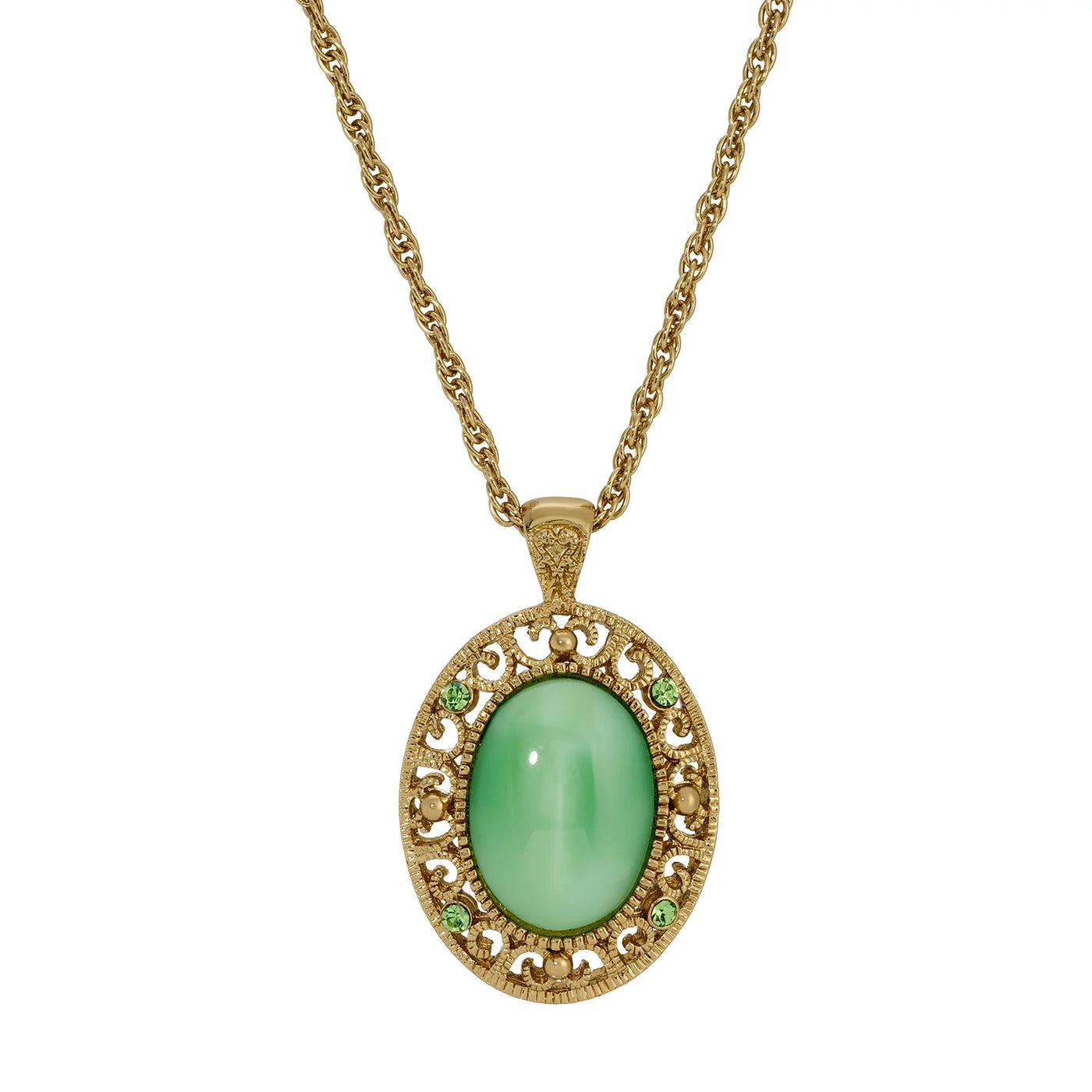 Green Oval Moonstone Peridot Crystal Pendant Necklace