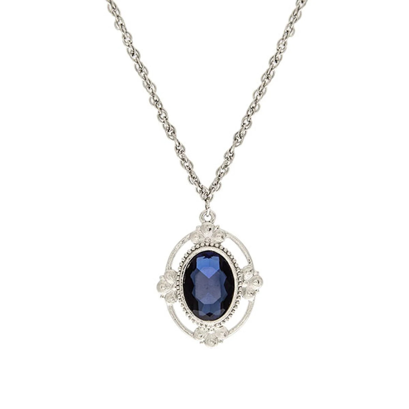 Montana Blue Oval Glass Stone Pendant Necklace