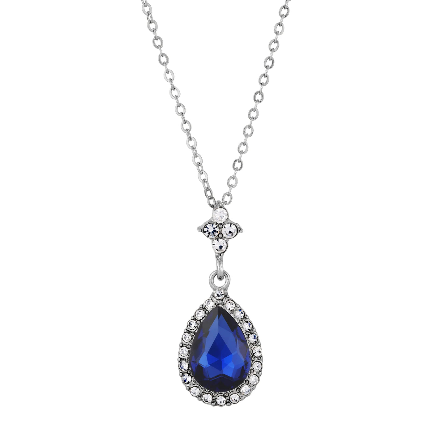 Atlantic Blue Stone Teardrop Crystal Pendant Necklace
