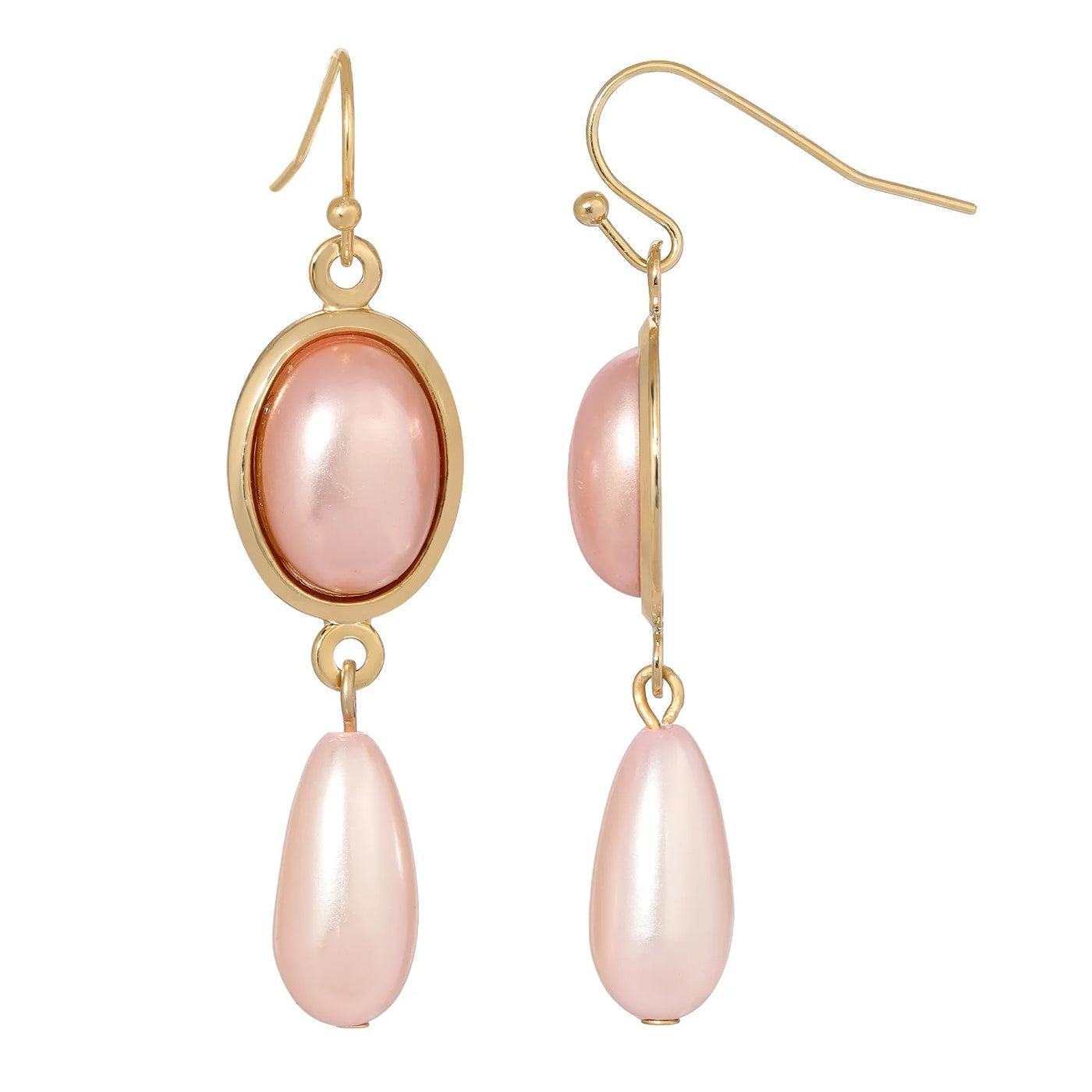 Rosabella Oval Raspberry Stone & Pink Teardrop Faux Pearl Drop Earrings