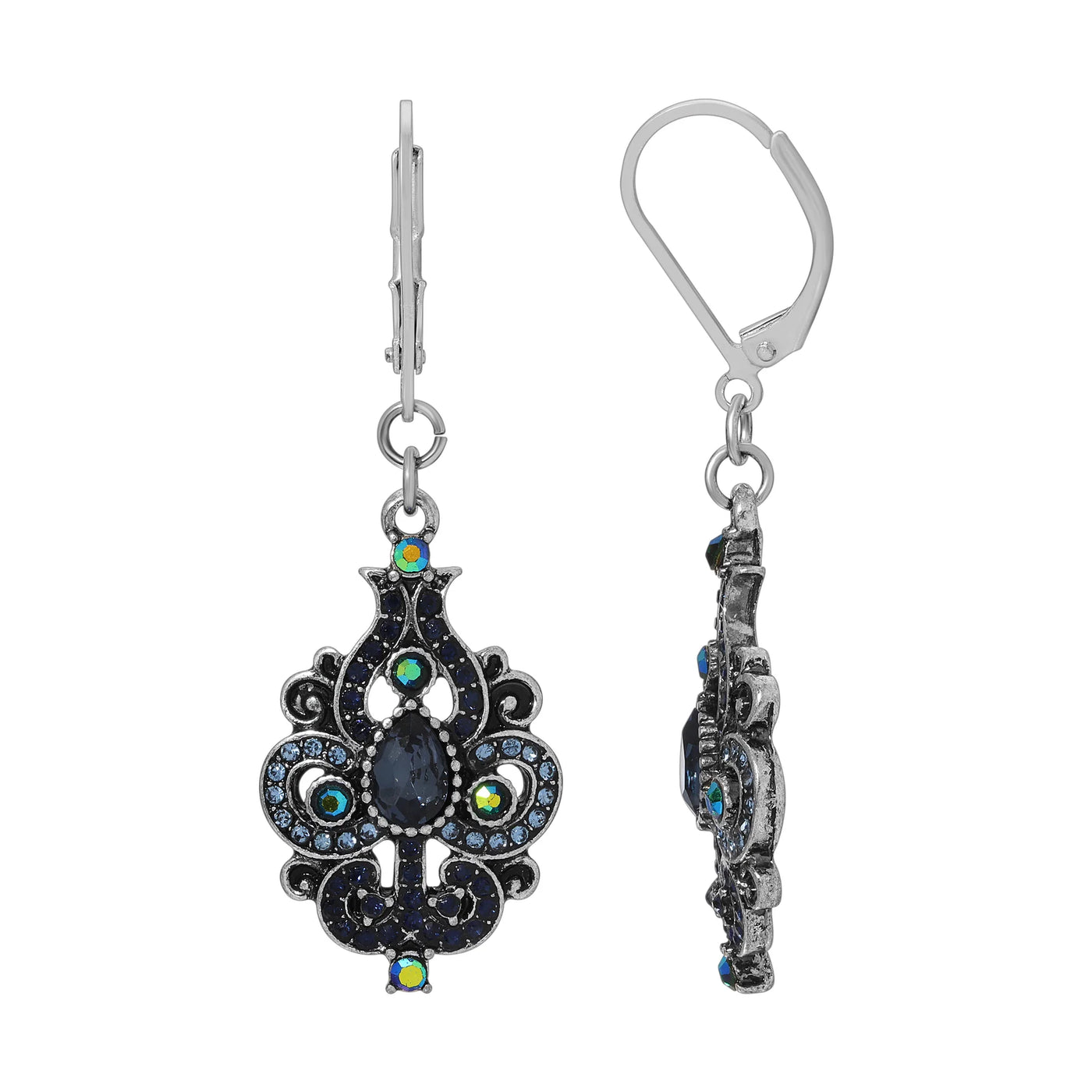 Giovane Iridescent AB Crystal & Blue Stone Spade Drop Earrings