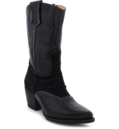 Basanti Cowgirl Leather Boots in Black