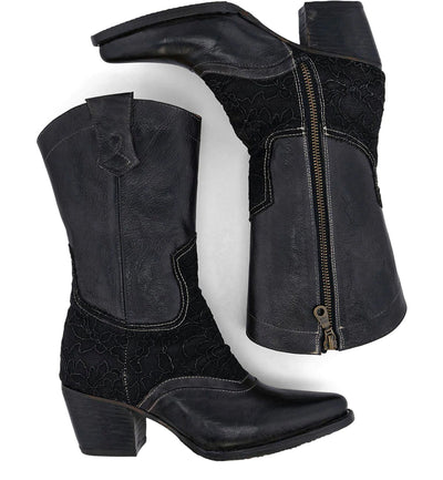 Basanti Cowgirl Leather Boots in Black