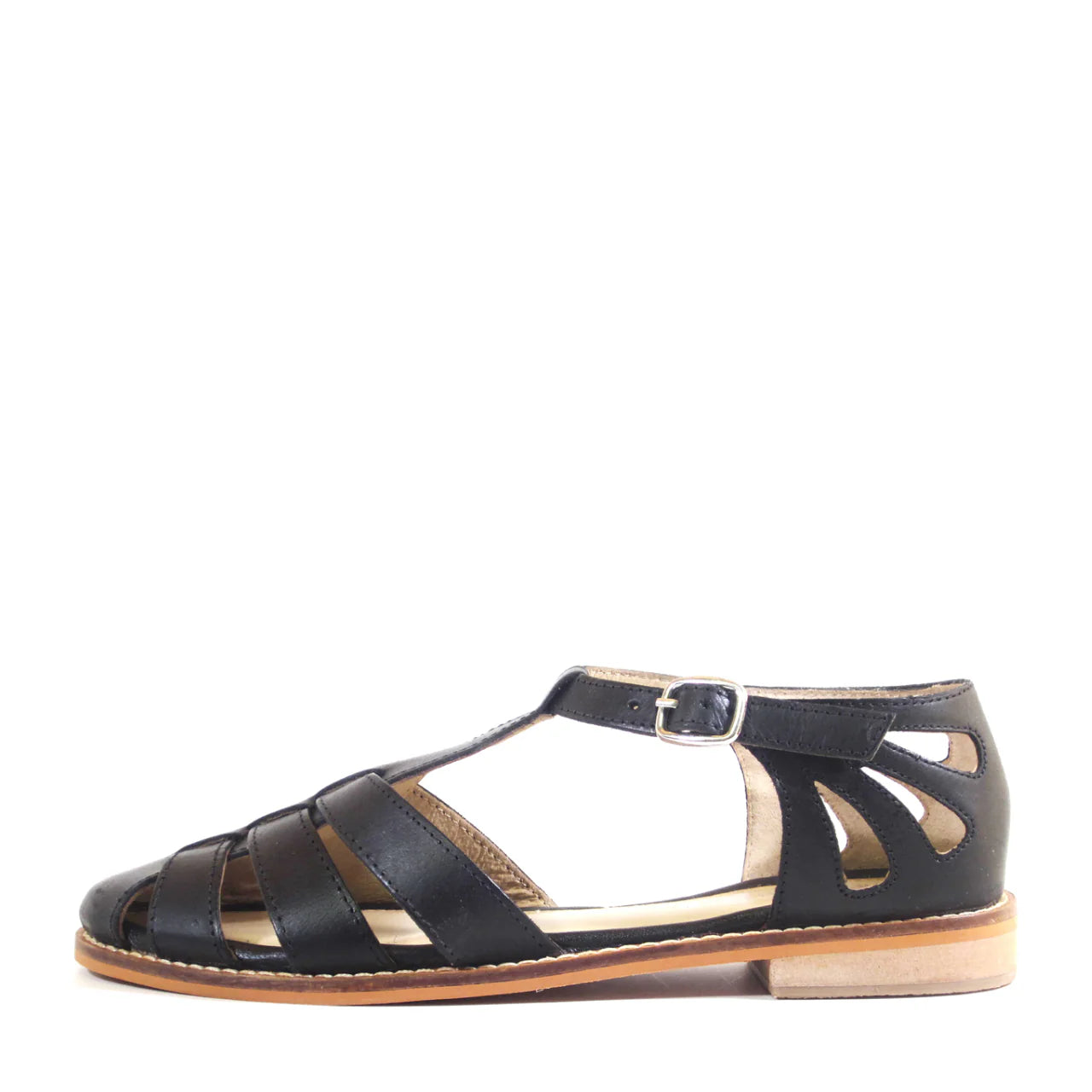 Carina Vintage Style T-Strap Flats in Black