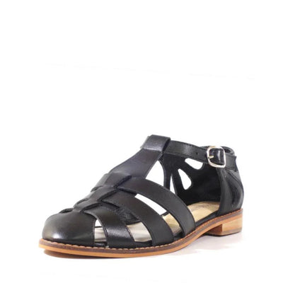 Carina Vintage Style T-Strap Flats in Black