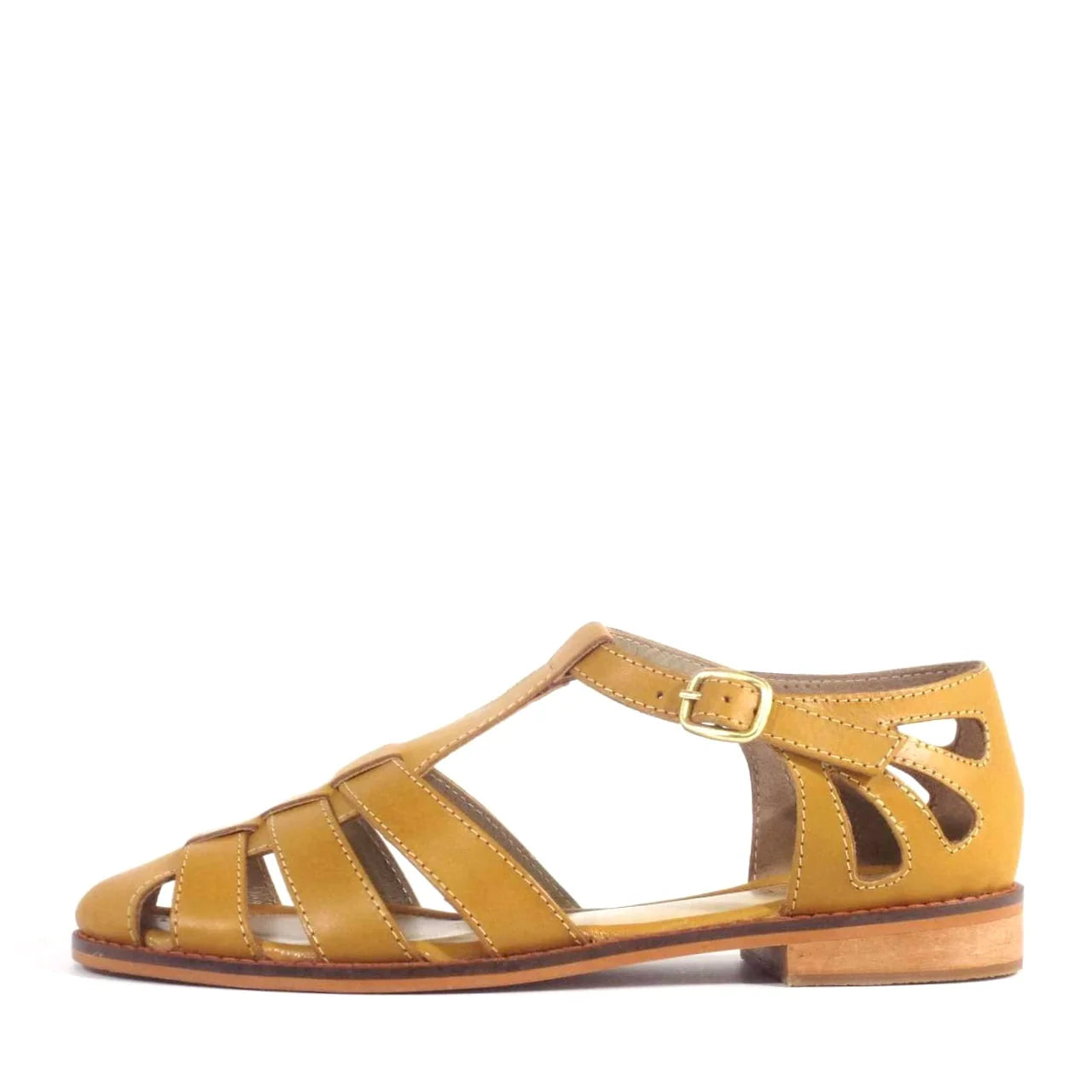 Carina Vintage Style T-Strap Flats in Mustard