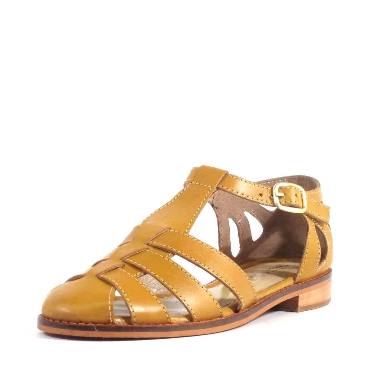 Carina Vintage Style T-Strap Flats in Mustard