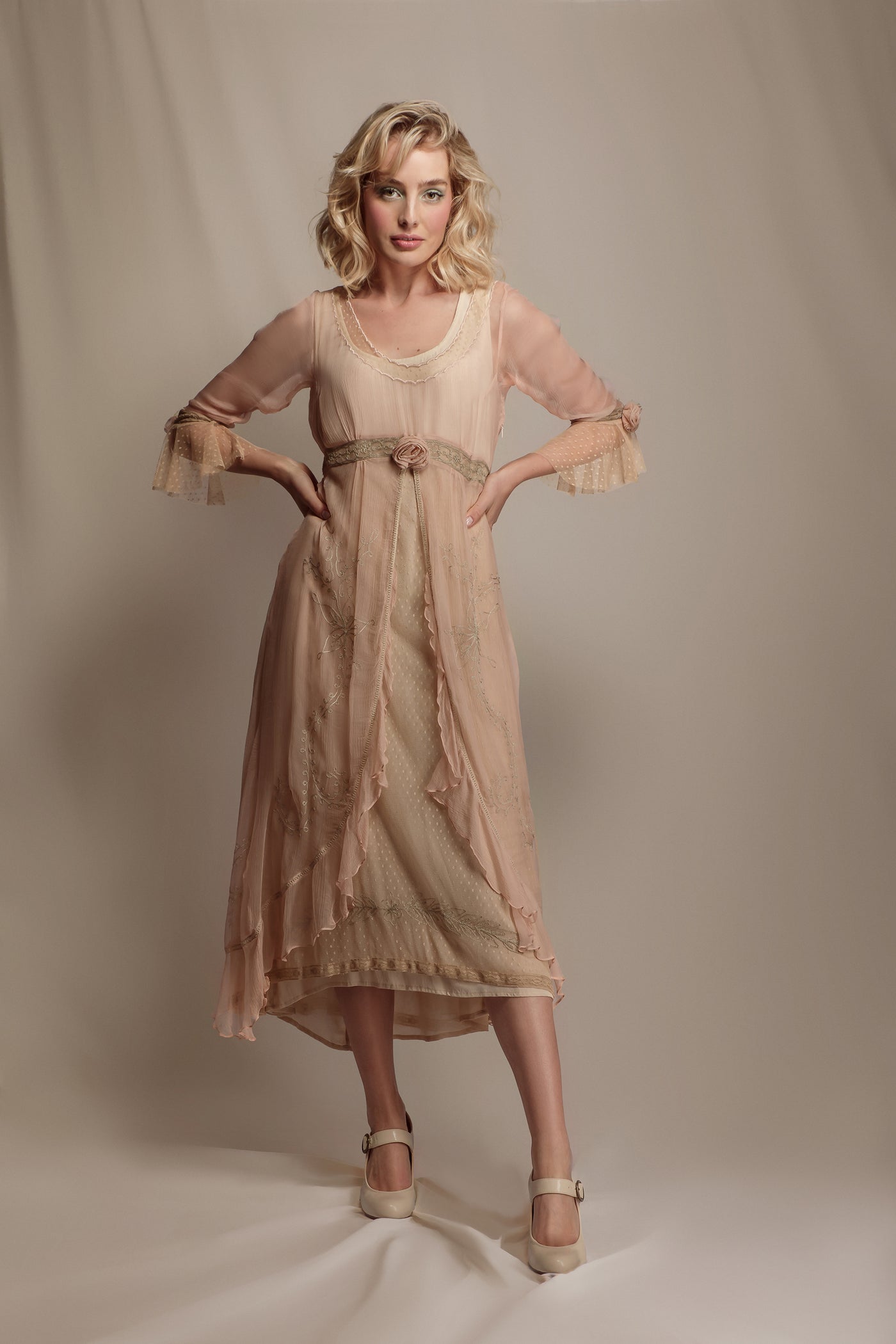 Dafna Skyline Blush Dress in Peach-Sage by Nataya