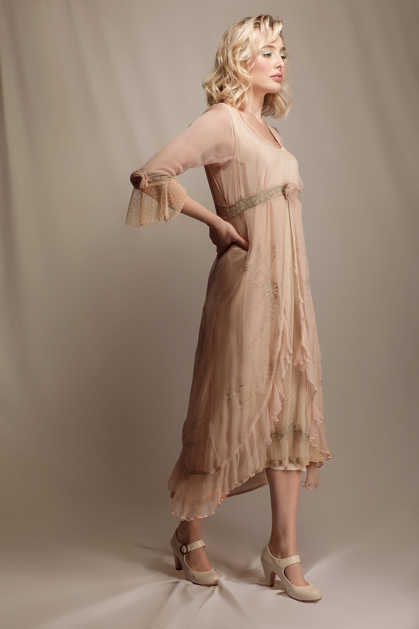 Dafna Skyline Blush Dress in Peach-Sage by Nataya