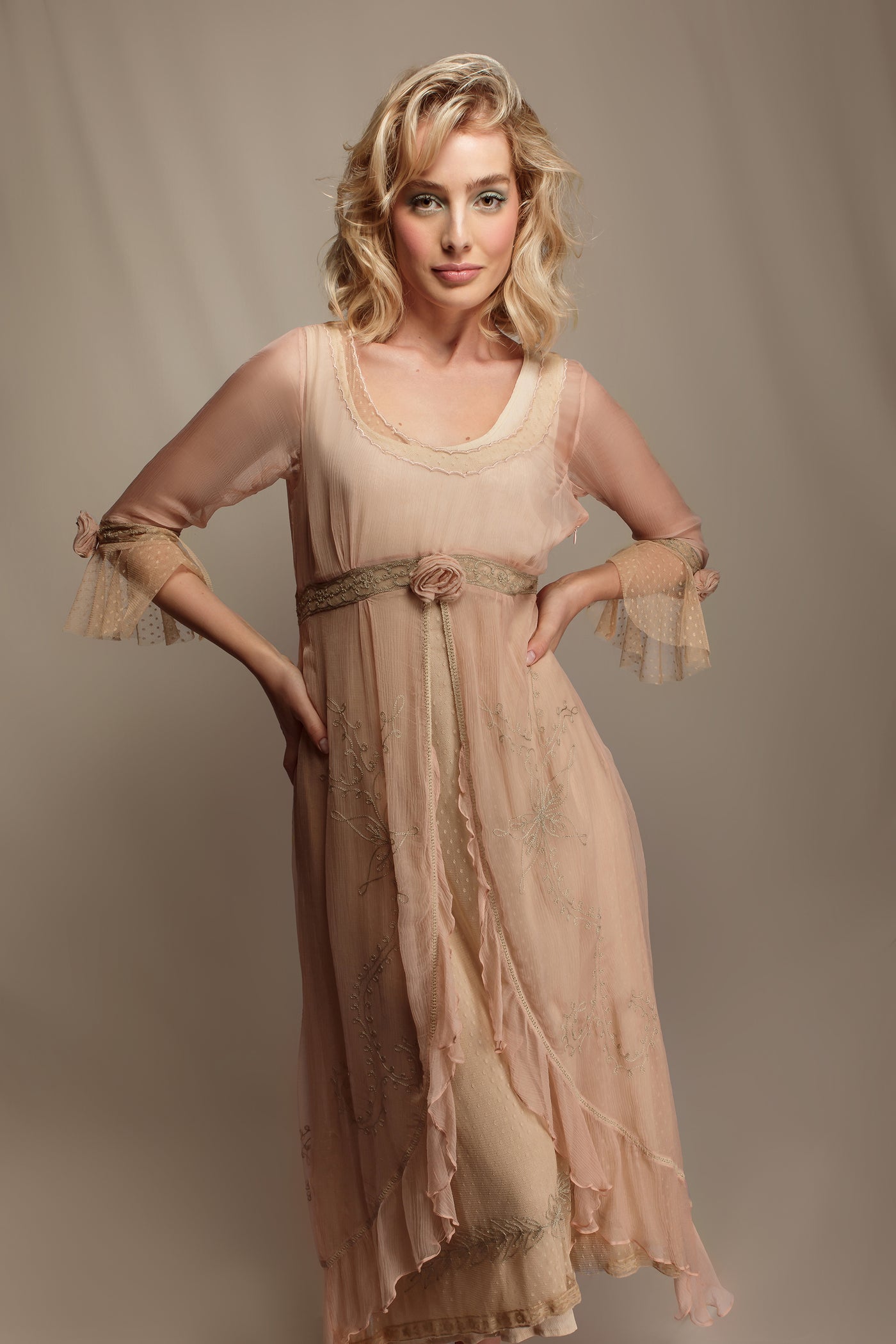 Dafna Skyline Blush Dress in Peach-Sage by Nataya