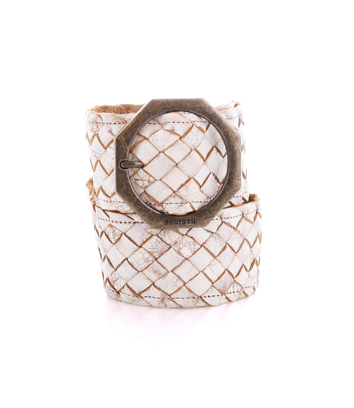 Textured view of Dreamweaver Artisan Weave Belt in Nectar Lux, highlighting craftsmanship and whitewashed leather