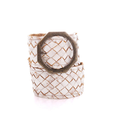 Textured view of Dreamweaver Artisan Weave Belt in Nectar Lux, highlighting craftsmanship and whitewashed leather
