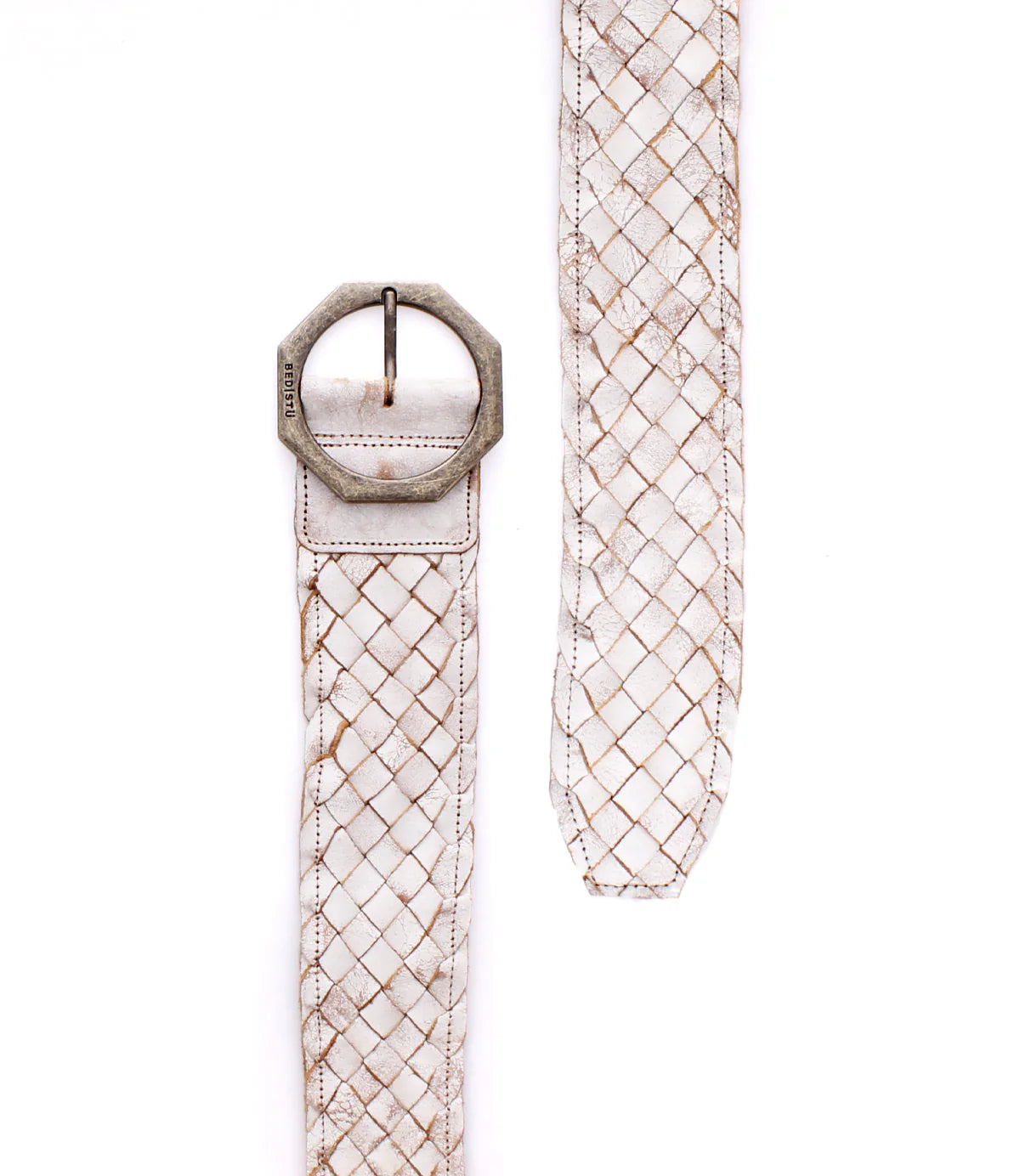 Textured view of Dreamweaver Artisan Weave Belt in Nectar Lux, highlighting craftsmanship and whitewashed leather