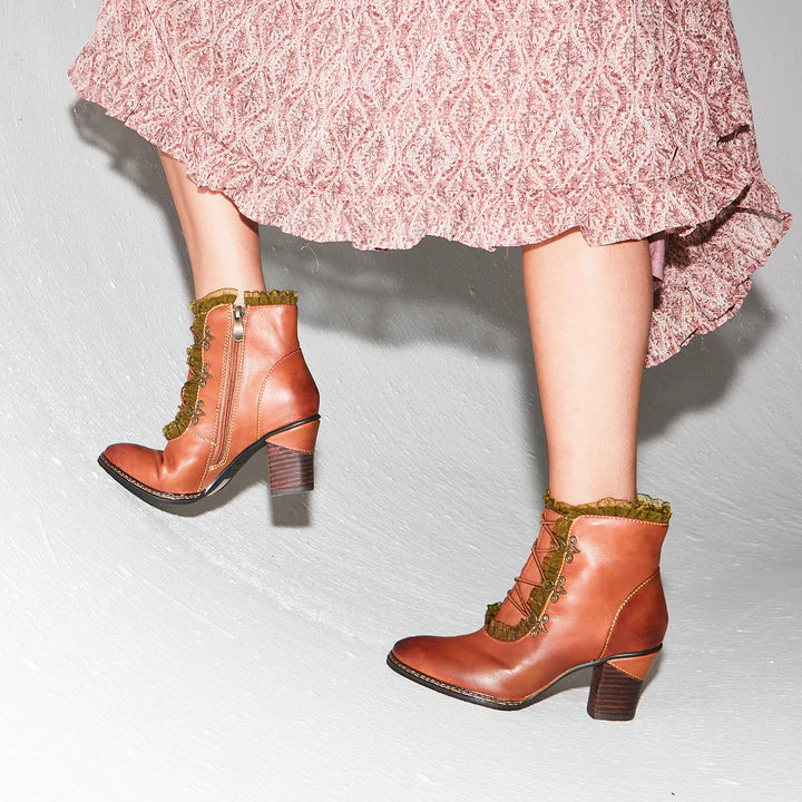 Galleria Victorian Style Booties in Tan