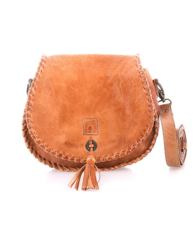 Half Moon Tassel Bag in Tan Rustic, handcrafted tan leather crossbody with Western boho flair