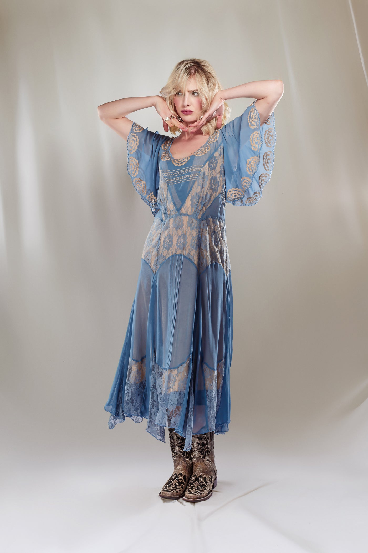 Irene Cactus Blossom Gown in Blue by Nataya