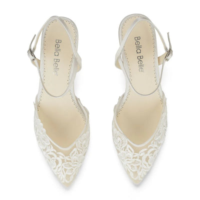 Mina Floral Lace Low Heel Shoes in Ivory