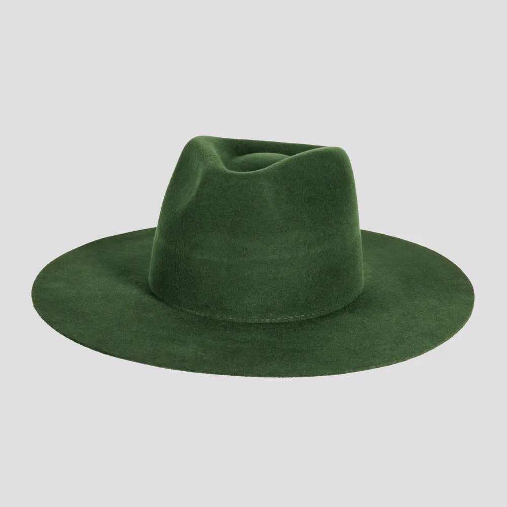 Rancher Wide Brim Felt Fedora Hat in Olive