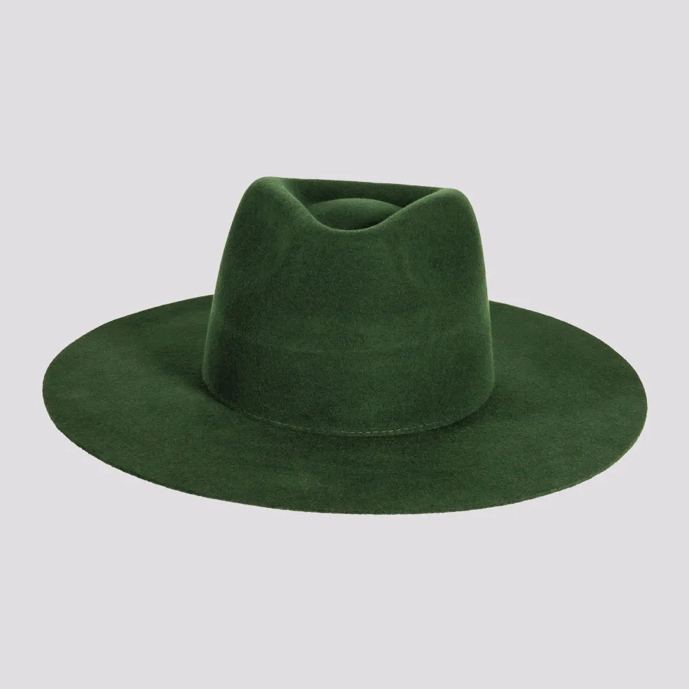 Rancher Wide Brim Felt Fedora Hat in Olive