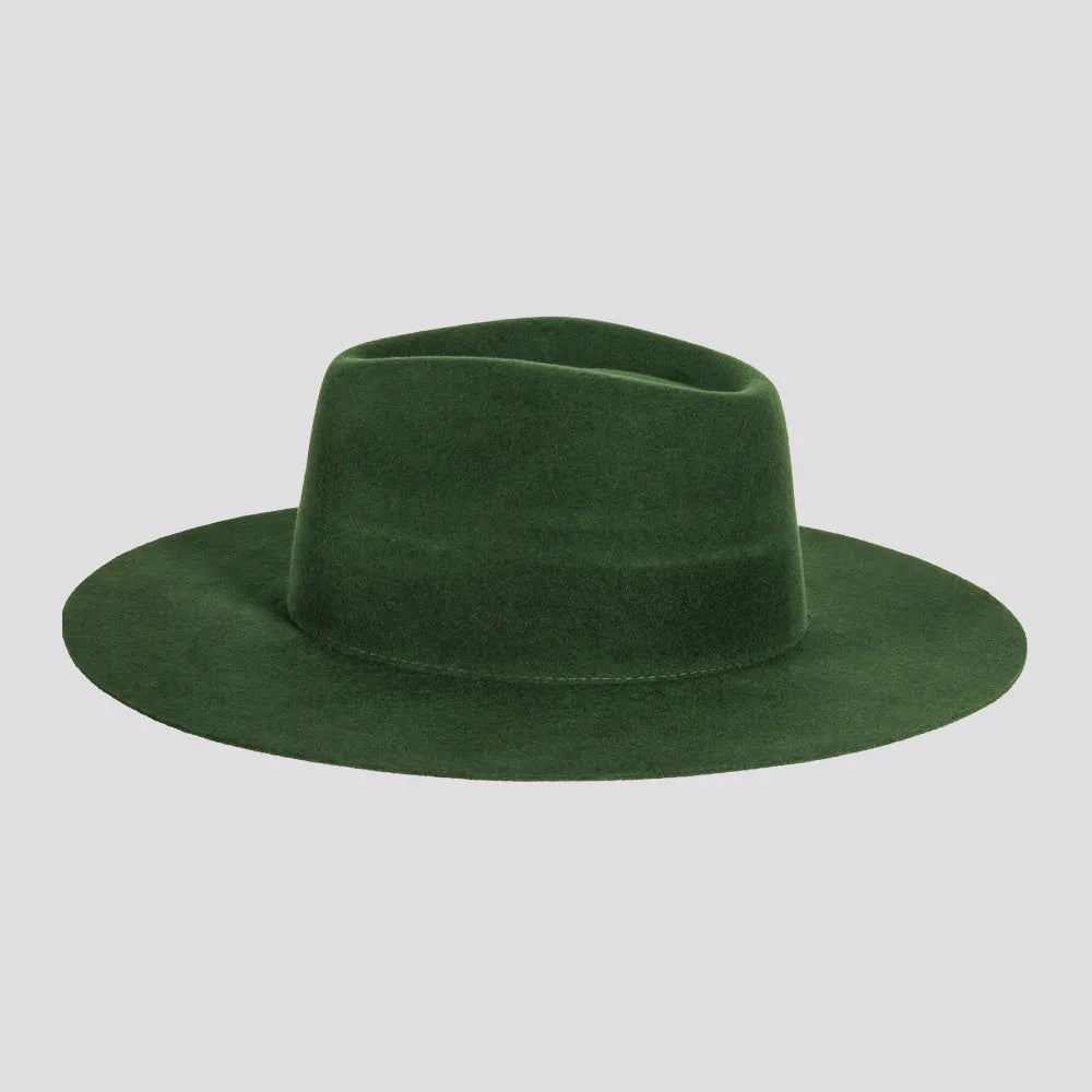 Rancher Wide Brim Felt Fedora Hat in Olive