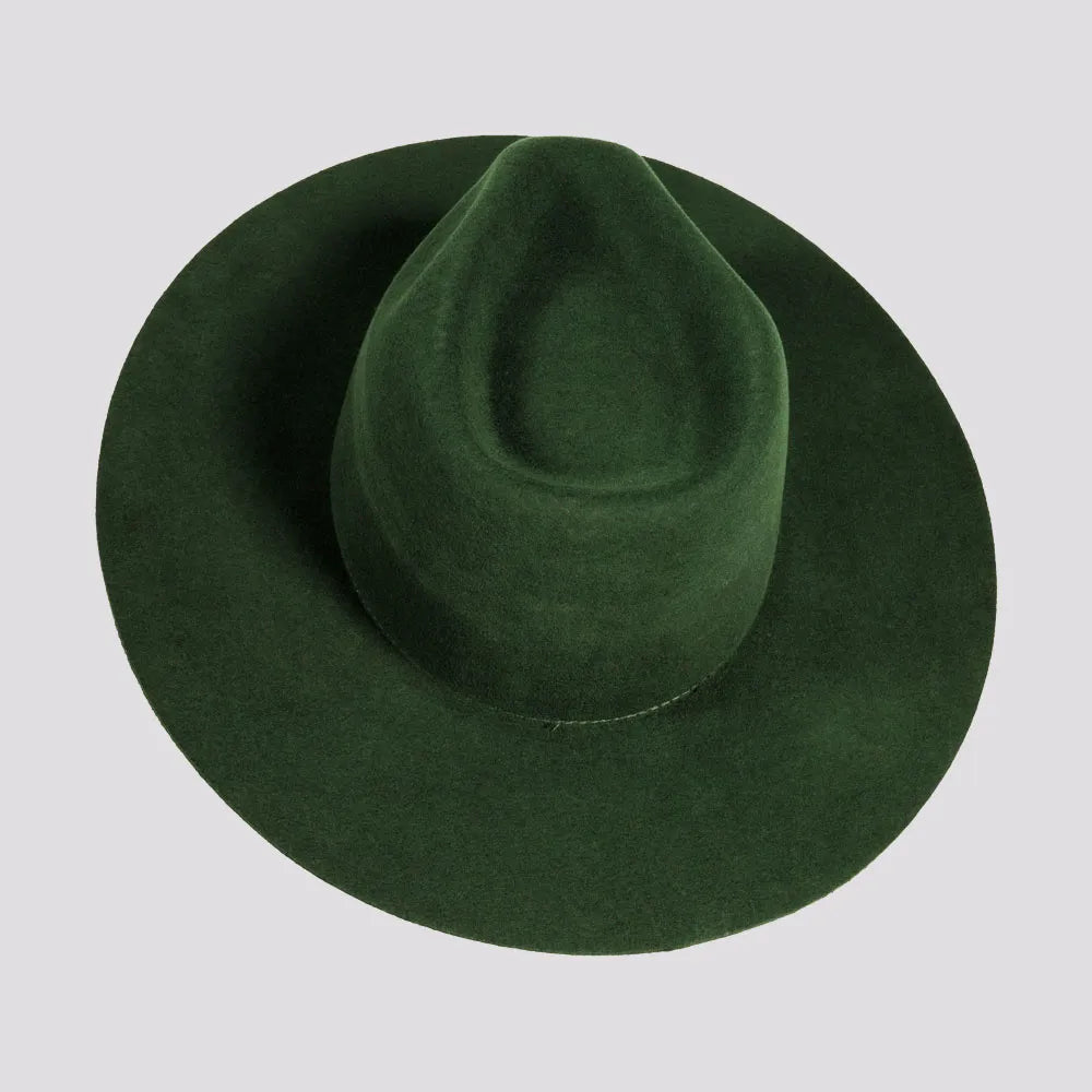 Rancher Wide Brim Felt Fedora Hat in Olive