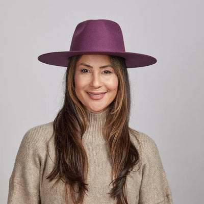 Rancher Wide Brim Felt Fedora Hat in Plum
