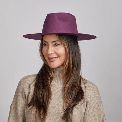 Rancher Wide Brim Felt Fedora Hat in Plum