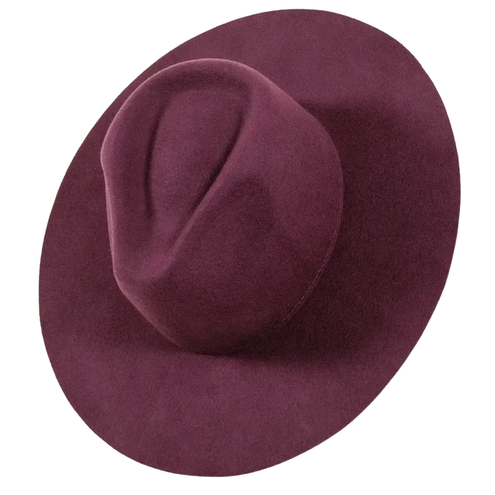 Rancher Wide Brim Felt Fedora Hat in Plum