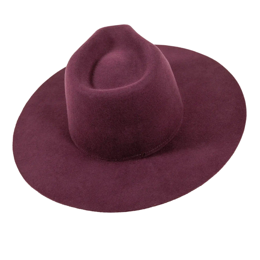 Rancher Wide Brim Felt Fedora Hat in Plum