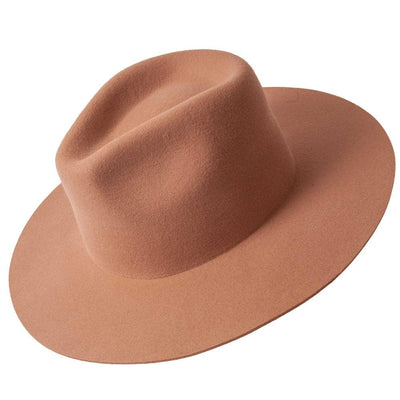 Rancher Wide Brim Felt Fedora Hat in Tan