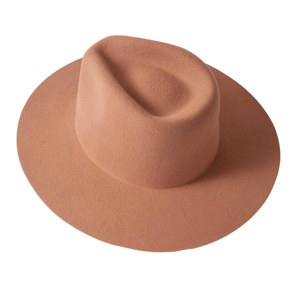 Rancher Wide Brim Felt Fedora Hat in Tan