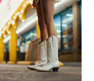 Anna Cowgirl Wedding Boots in White