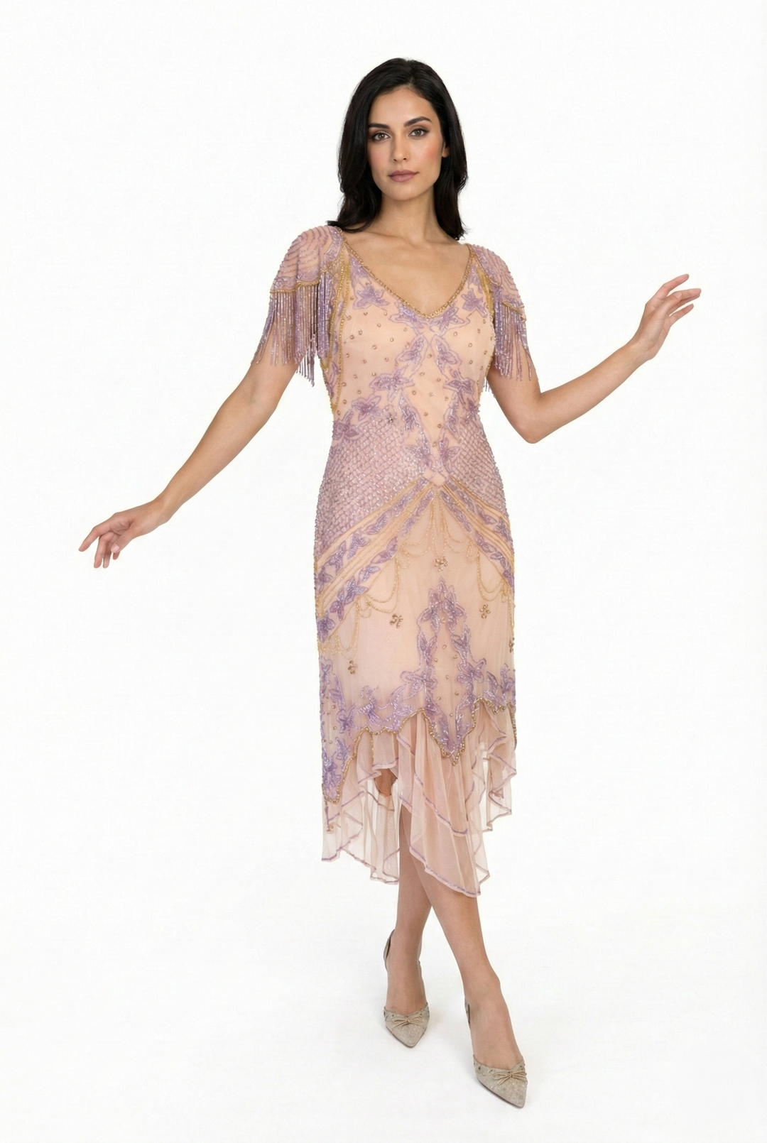 roaring 20s beaded dress Sequin Beaded Flapper Dress, 1920s Gatsby Costume With Accessories