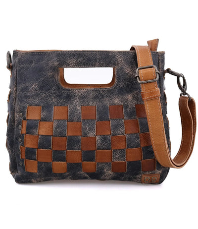 Keiki Artisan Crossbody Bag in Black Lux Tan Rustic — handcrafted leather bag with two-tone woven pattern
