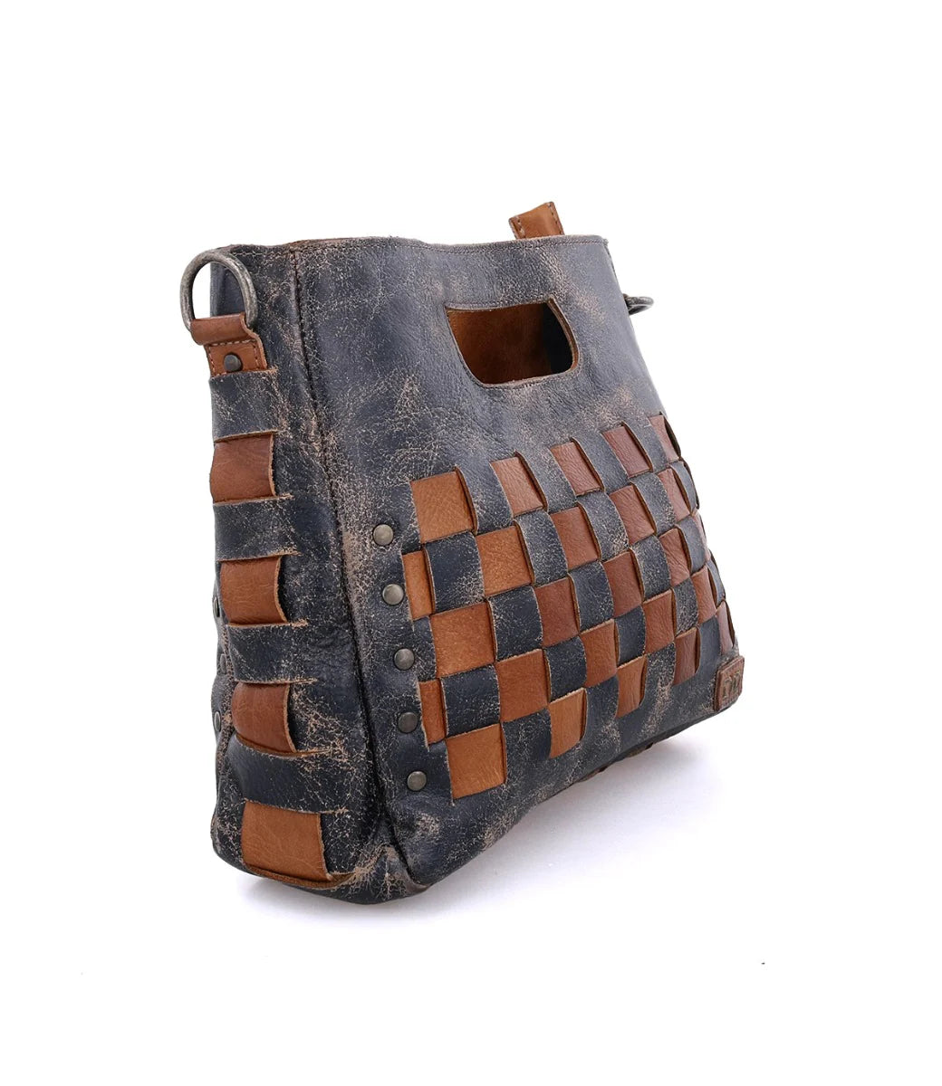 Keiki Artisan Crossbody Bag in Black Lux Tan Rustic — handcrafted leather bag with two-tone woven pattern