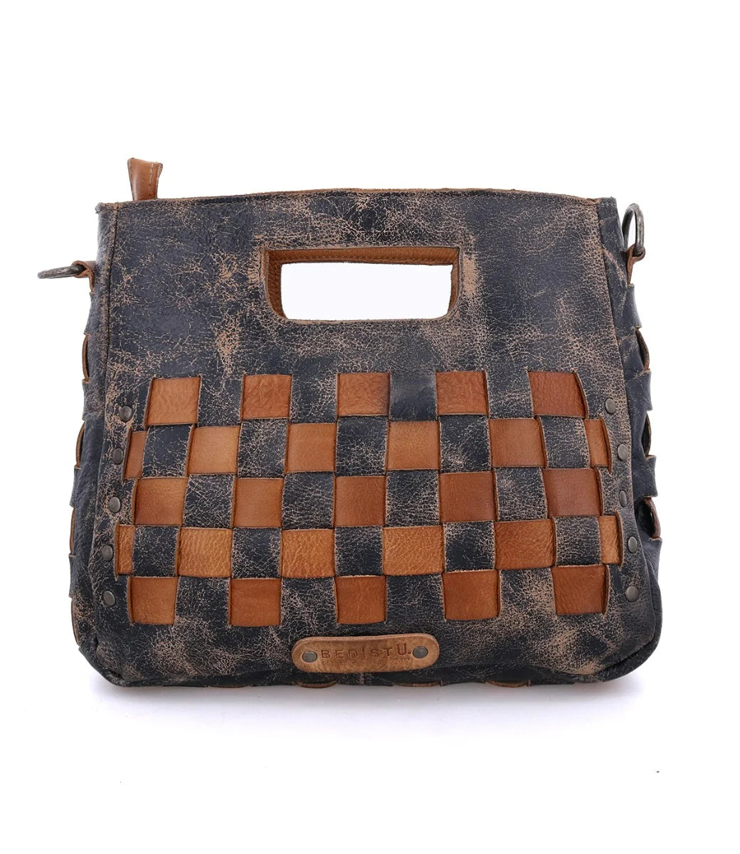 Keiki Artisan Crossbody Bag in Black Lux Tan Rustic — handcrafted leather bag with two-tone woven pattern