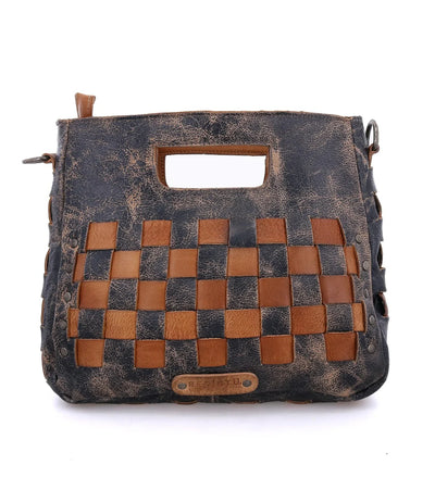 Keiki Artisan Crossbody Bag in Black Lux Tan Rustic — handcrafted leather bag with two-tone woven pattern