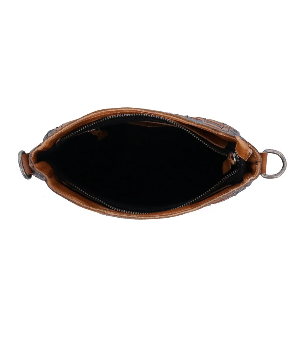 Keiki Artisan Crossbody Bag in Black Lux Tan Rustic — handcrafted leather bag with two-tone woven pattern