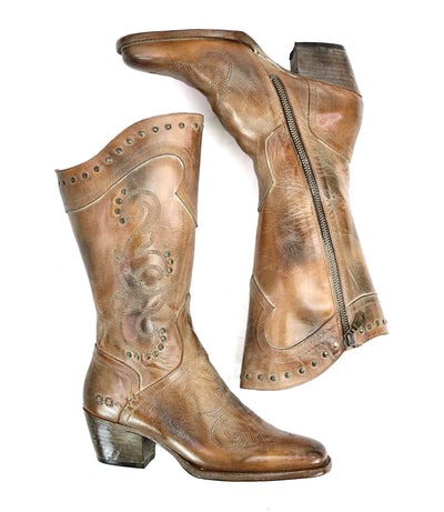 Limit Cowgirl Boot in Tan Rustic -  genuine leather cowgirl boots with vintage finish and classic Western design
