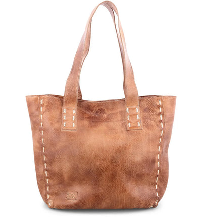 Stevie Ranch Tote in Tan Rustic — handcrafted leather tote bag with Western stitching