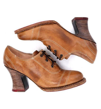 Nanny Victorian Style Shoes in Tan Rustic