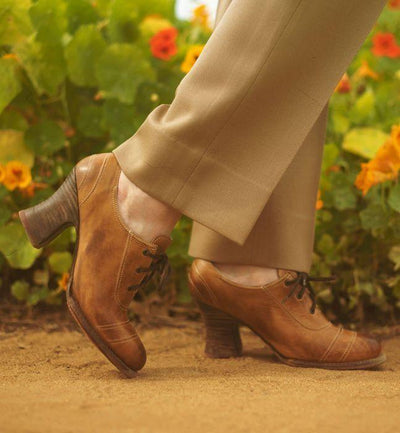 Nanny Victorian Style Shoes in Tan Rustic