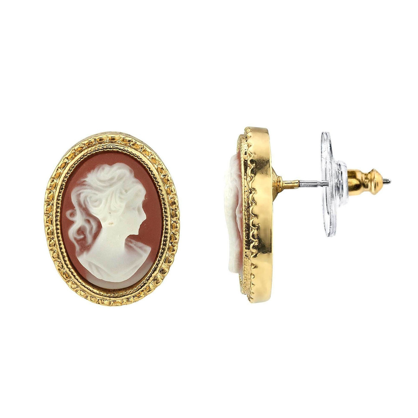 Downton Abbey Gold-Dipped Faux Cameo Stud Earrings